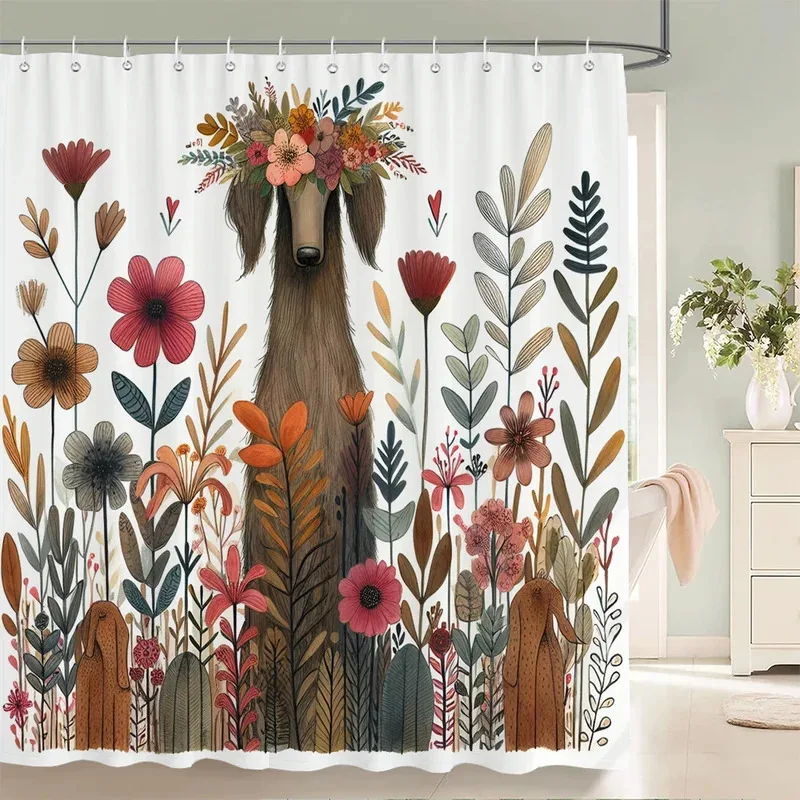 

JHB23Flowers Dog Shower Curtain with Hooks Home Decor for Watercolor Plants and Floral Bathroom Curtain Polyester Fabric Bat9Kj(