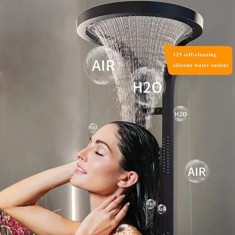 Fashion New Arrival Bath Shower System Rainfall Bathroom Smart Shower Panel SUS304 Black Shower Set for Bathroom