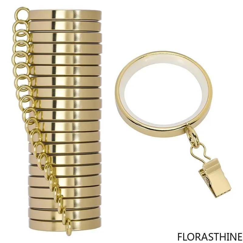 A27F-Premium 20 Easy Glide Curtain Rings Metal Drapery Rings Nylon Silent Inserts Including Clips & Curtain Rod Accessories