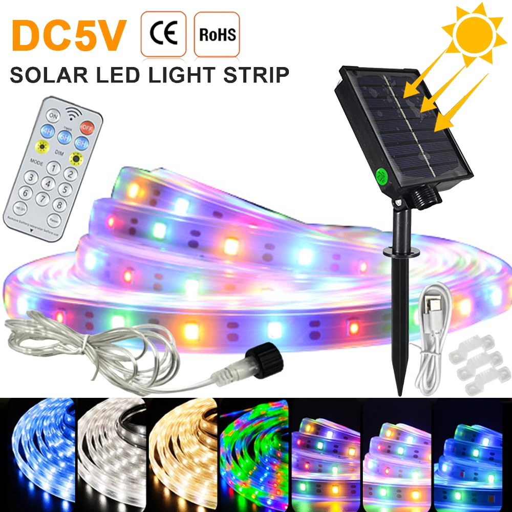 

Светодиодная лента на солнечных батареях 5В, высокоплотная, водонепроницаемая, гибкая, разноцветная, теплый белый свет, 320 светодиодов/м, 3м, 5м, 10м, 20м, для декора сада