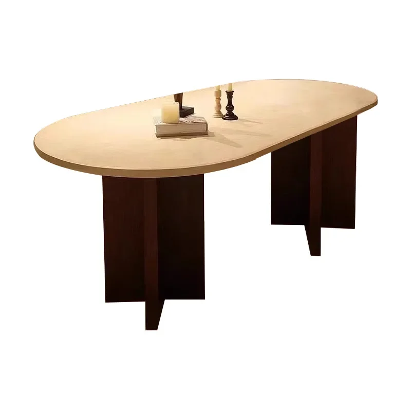 Retro travertine coffee table restaurant dining table solid wood surprise quiet wind Nordic saving retro solid wood dining table