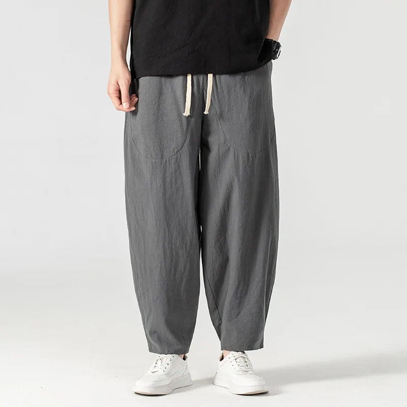 Linen Pants Men Baggy Pants Plus Size 13XL 15XL Summer Ankle-length Pants Male Solid Color Bottom Big Size 14XL