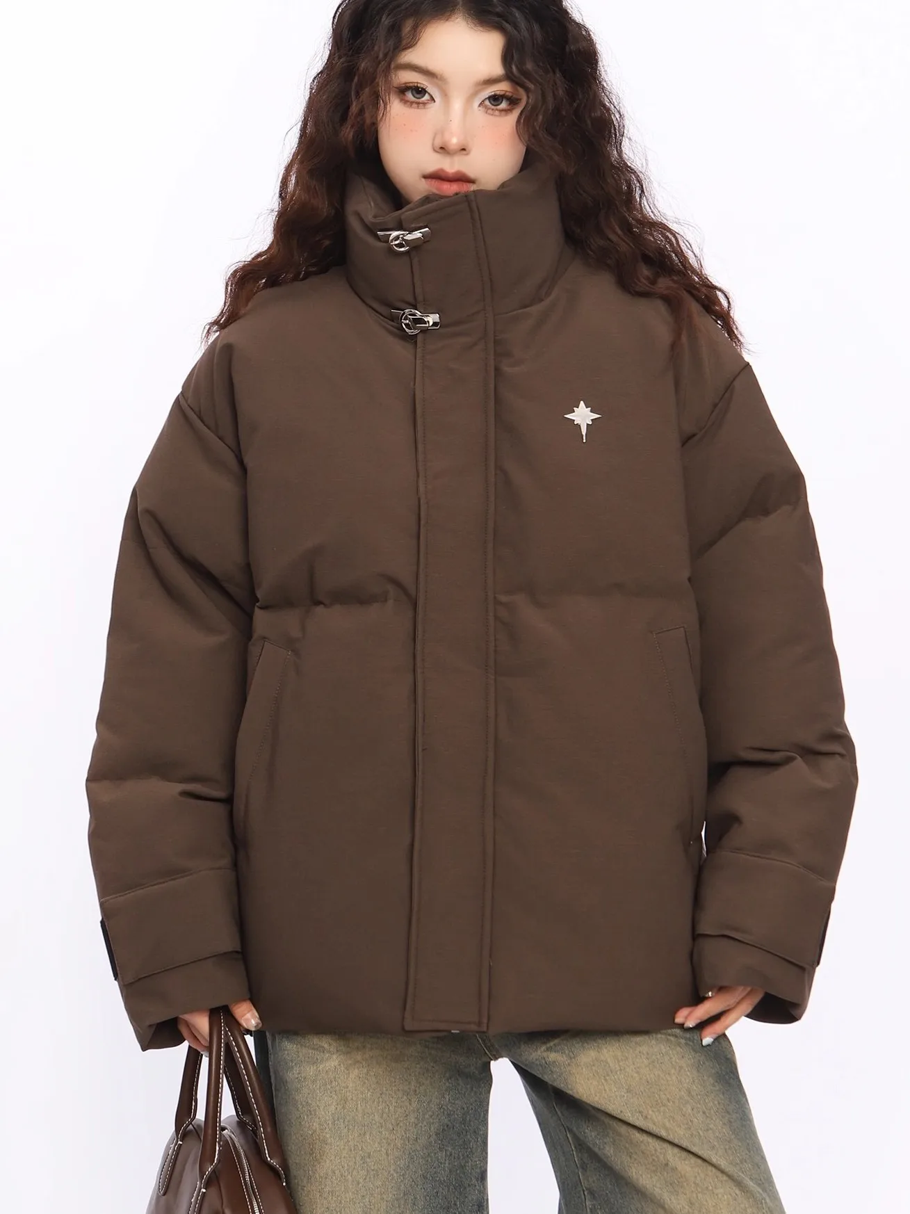 

Американский Sle с матовым воротником-стойкой, коричневый хлопковый джет, свободная осенне-зимняя модная брендовая верхняя одежда высокого класса