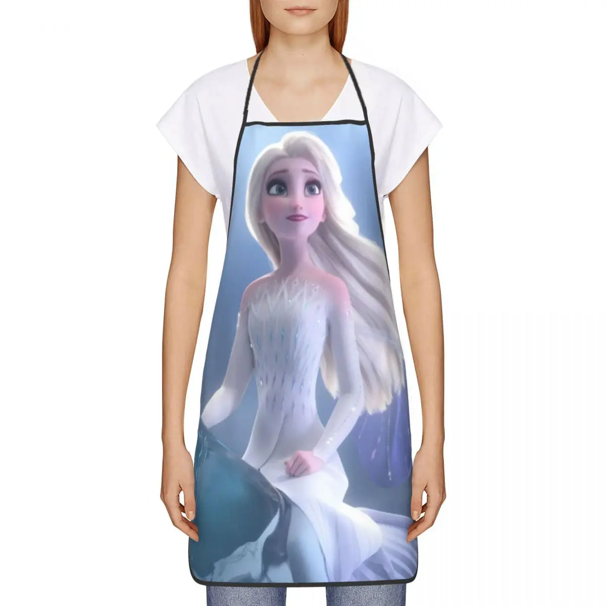 Custom Bib Elsa Princess Frozen Aprons Men Women Unisex Adult Chef Cooking Kitchen Cartoon Tablier Cuisine Painting