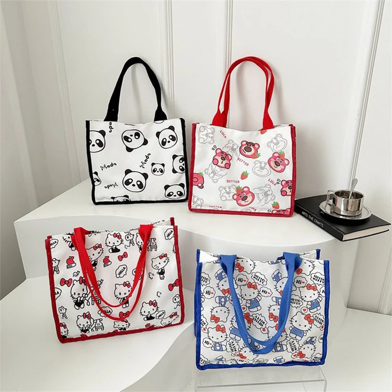 

Kawaii Hello Kitty Sanrio Shoulder Bags Cartoon Outdoors Handbag Canvas Bag Snacks Storage Bag Coin Purse Toys Girls Gifts