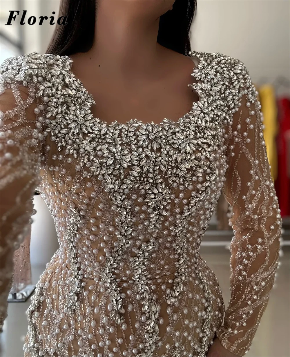 Maßgeschneiderte Champagner Meerjungfrau Abendkleider Silber Perlen Kristalle Geburtstag Party Zweite Empfang Kleid Prom Vestidos De Noche