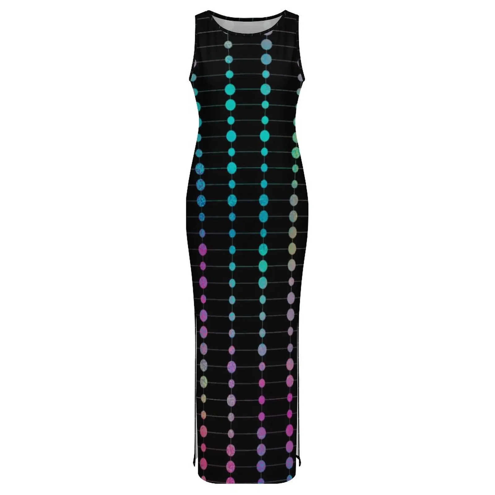 カラフルなドットとストライプのドレスノースリーブエレガントでモダンなファッションマキシドレスレトロボディコンドレス女性デザインオーバーサイズ Vestido