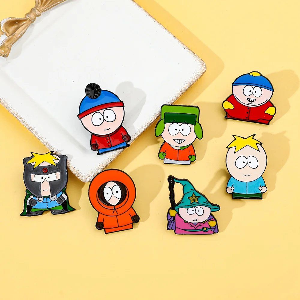 Cartoon TV Movie Cartman Figure Badges Lapel Pins for Backpacks Metal Enamel Cute Badge Clothes Jewelry Clothing Accessories