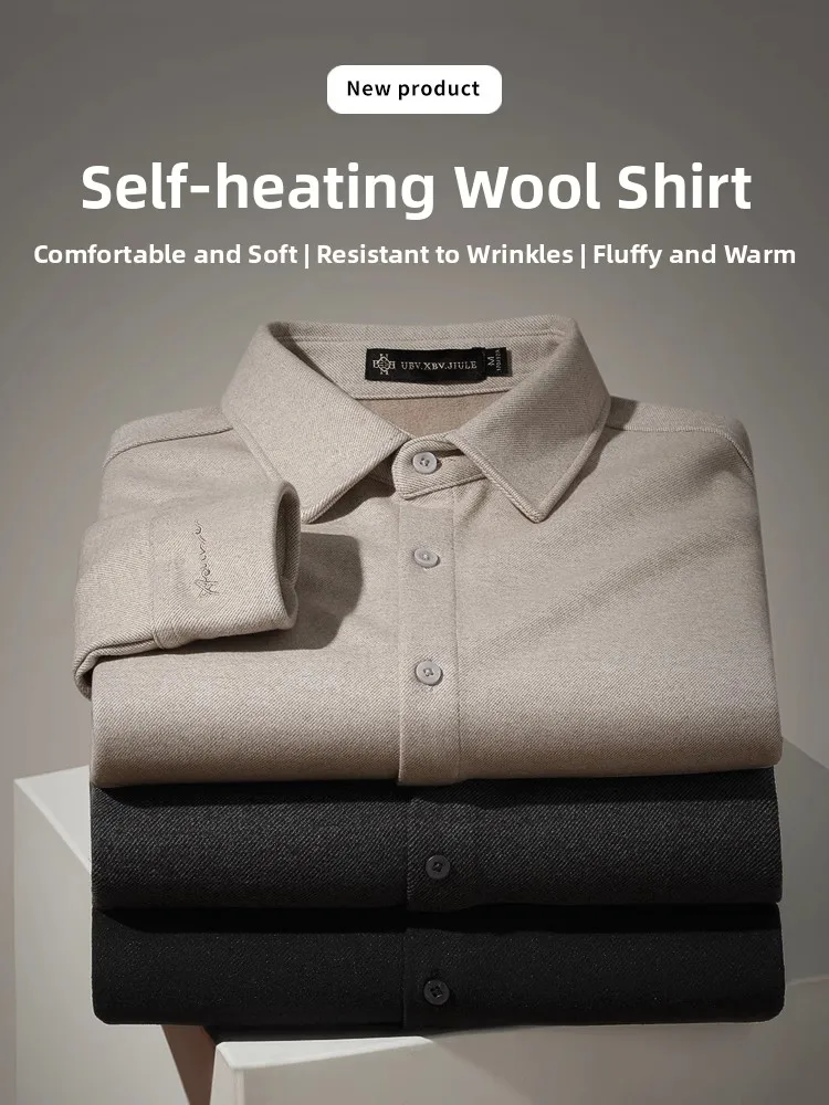 

Woolen Men's irt Double-Faced Fce Long Sve Casual Autumn Winter Faion Slim Fit Busin Casual irt