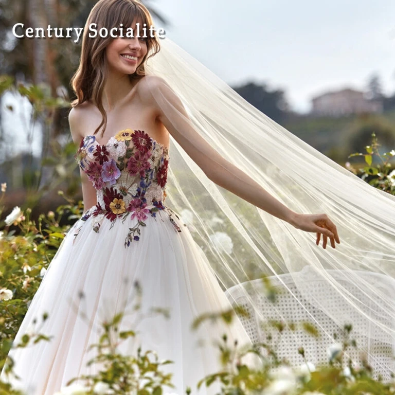 

Colorful Floral Wedding Dresses 2025 with Embroidered Sweetheart Lace Up A Line Country Pastrol Bridal Gowns Customized