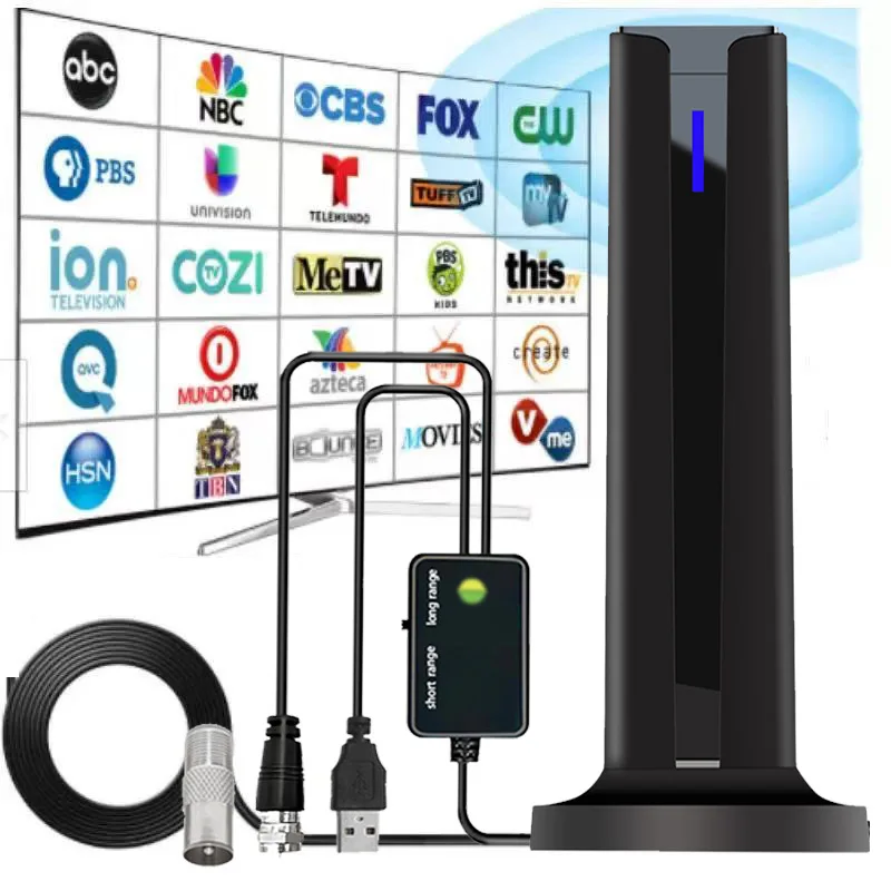 Antena de TV interior para recepción de largo alcance Antena digital HD 4K 1080P con amplificador de señal para canales locales