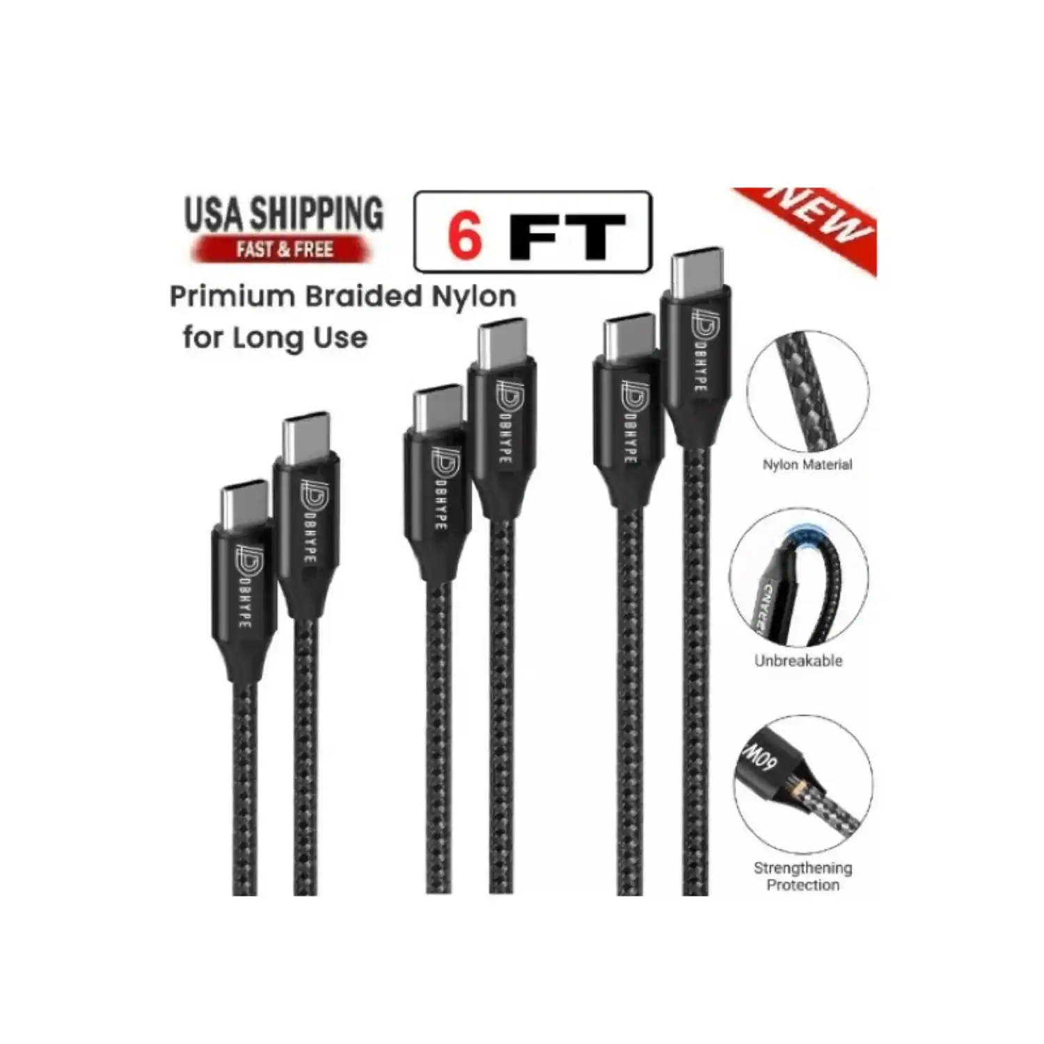 

3-Pack Braided Type-C To Type-C Fast Charging & Data Sync Cable – 3FT, 6FT & 10FT Lengths| Durable USB-C Charger Cables