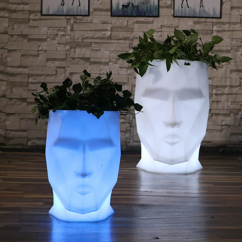 Floor Standing Face Shape Creative LED Planters 49*68*70cm Opening Ceremony Decorative Flower Tub Hotel Decor Flower Basket