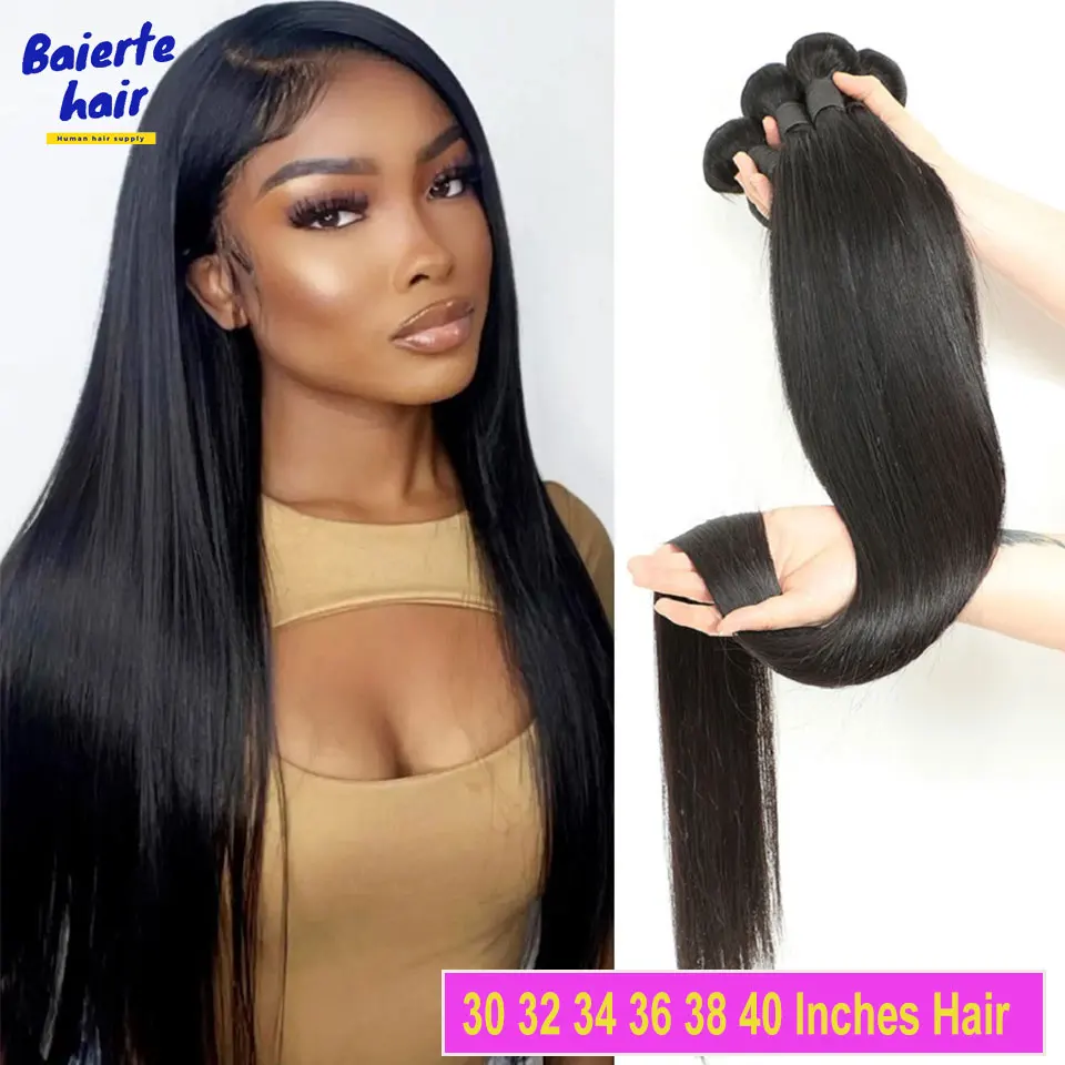 

Наборы индийских прямых волос из натуральных человеческих волос длиной 32, 36, 38, 40 дюймов, 1/3/4 шт., густые, натуральные, 100% человеческие волосы Реми для наращивания
