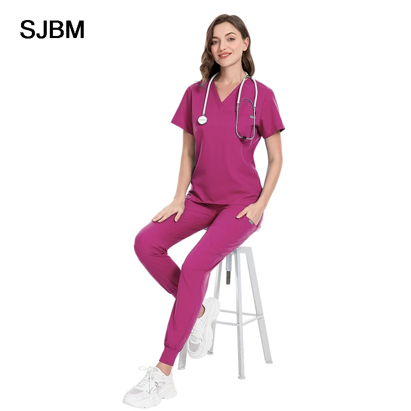 医療用スクラブセット、看護師用スクラブスーツ、病院医師用作業服、多色ジョギングトップパンツ、卸売医療サービススクラブ