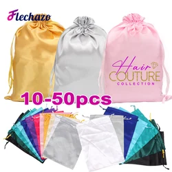 Private Logo Silk Satin Wig Bags Hair Storage Bags For Packaging Wigs Bundles Hair Extensions Large Satin Bags Drawstring Bags