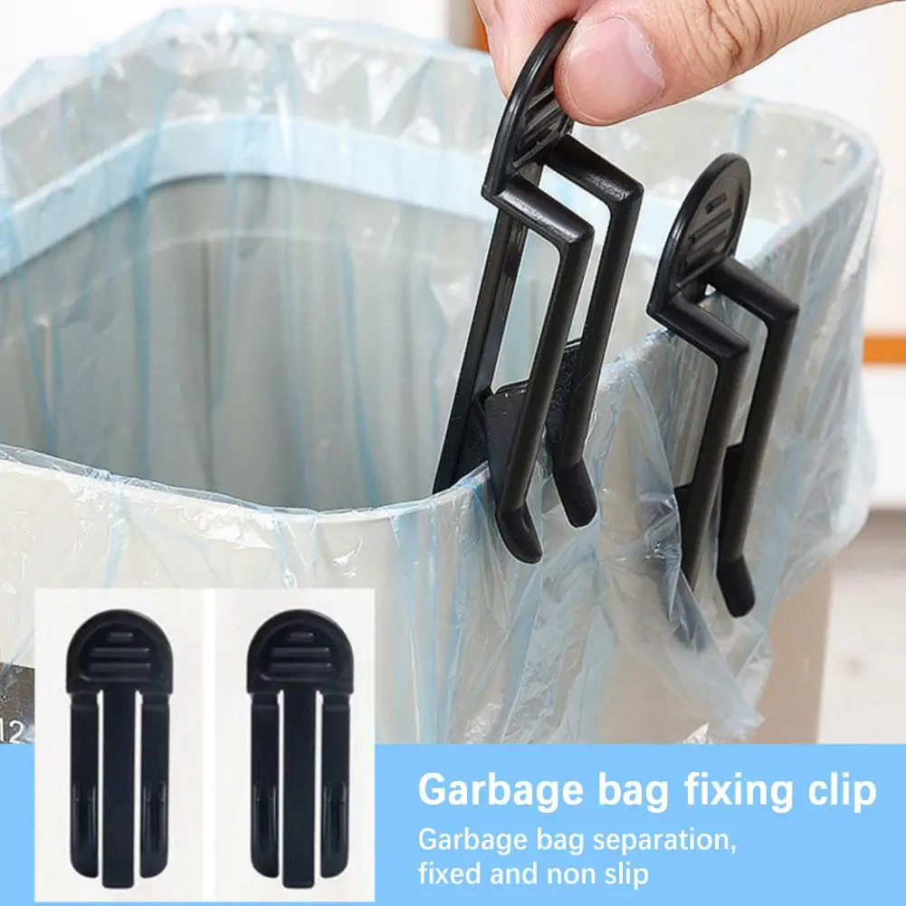 2 Pcs Rubbish Bag Fixation Clips Waste Basket Can Clip Anti-slip Snack Garbage Holder Clamp Practical Bag Tools Sealing Bag N5d4