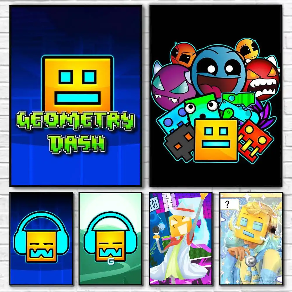 MUSIC Game G-Geometry Dash Poster Self-adhesive Art Waterproof Paper Sticker Coffee House Bar Room Wall Decor