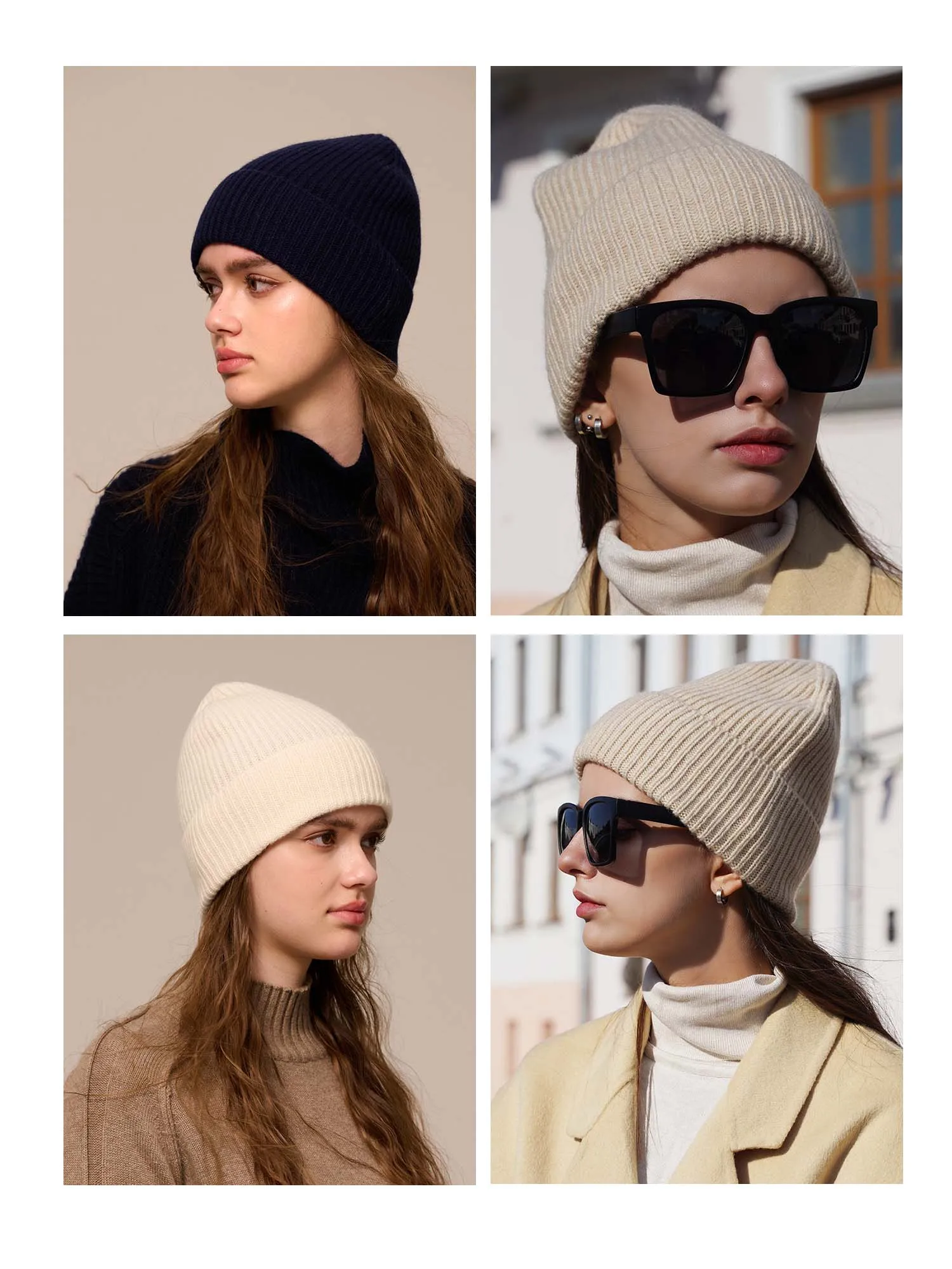 Pure Cashmere Beanie Hat Women Men Knitted Cap Winter Bonnets