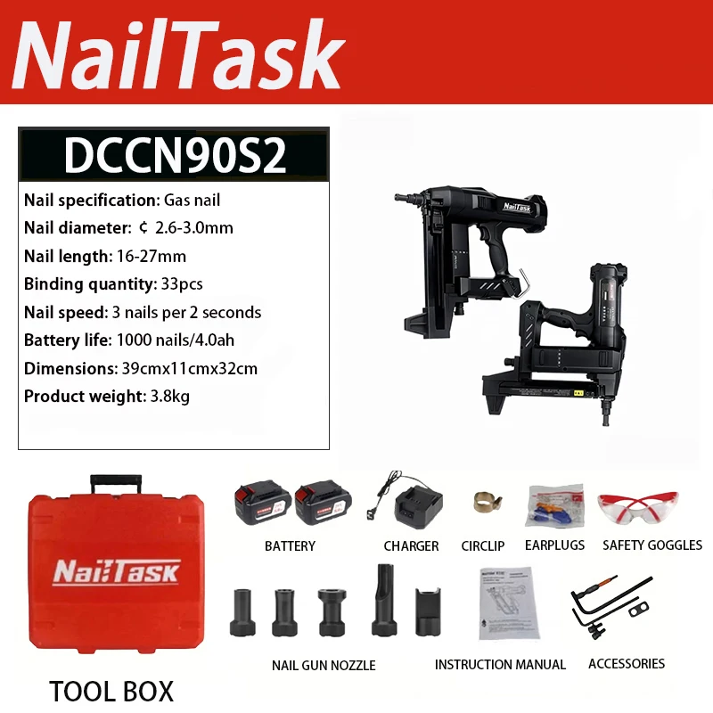 Nailtask-90S2 (Compatible with Makita Batteries).Concrete, Plumbing, Electrical & Door/Window Nail Gun