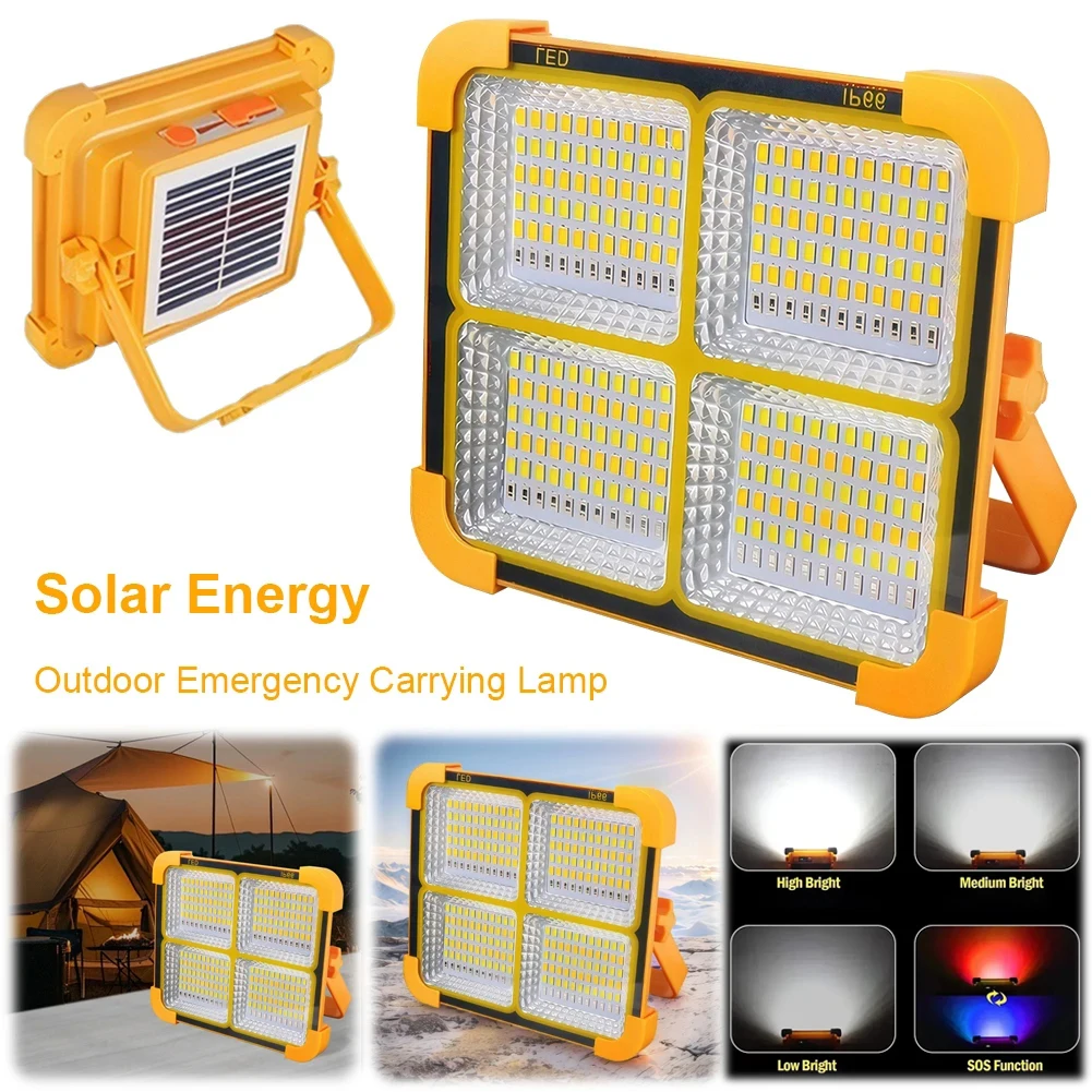 Luz de inundación Solar portátil con lámpara de emergencia recargable de USB-C de mango para corte de energía Camping pesca trabajo al aire libre