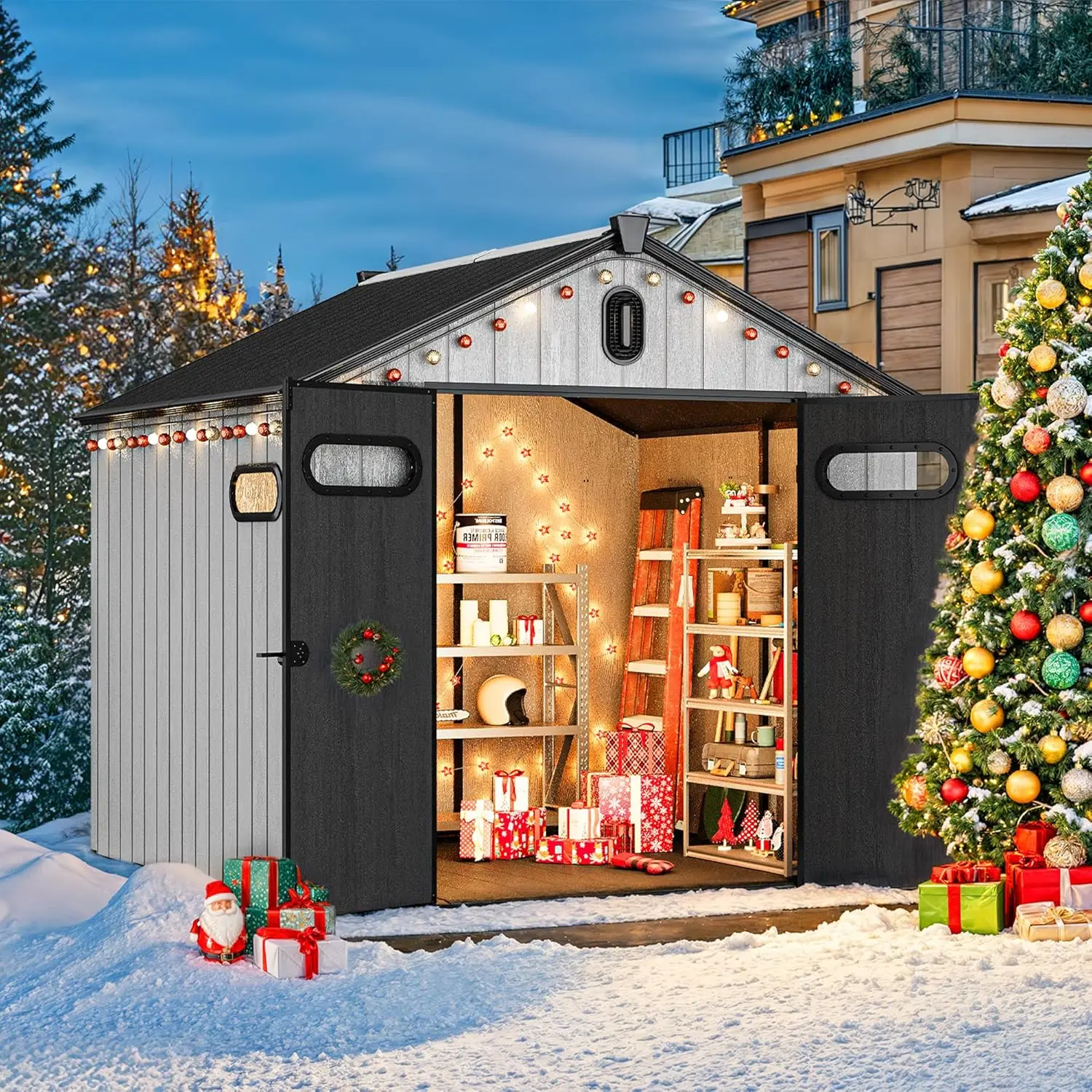 8x8ft Outdoor Resin Storage Shed with Floor 427 cuft Waterproof Garden Shed with Lockable Door Windows & Vents