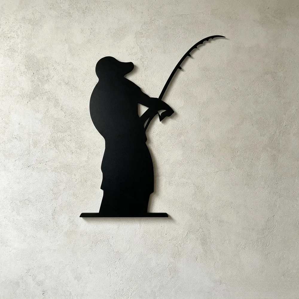 CIFBUY Retro Fishing Silhouette Metal Wall Art Heavy Duty Iron Fisherman Sculpture Creative Gift For Men Cave Garden Plaque