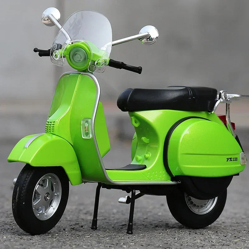 1/10 Vespa 125 Alloy Leisure Motorcycle Model Diecasts Metal Street Motorcycle Model Simulation Sound and Light Childrens Gifts