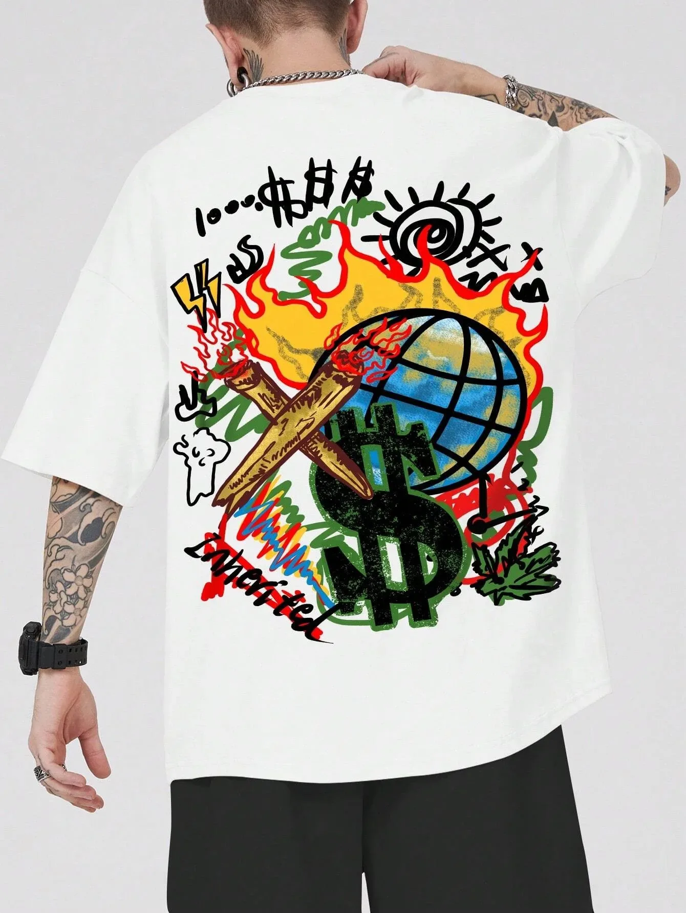 Terrifying Skull Design Printed Men's Pure Cotton Cartoon Trendy T-shirt Popular Daily T-shirt Retro Fashion Short Sleeve