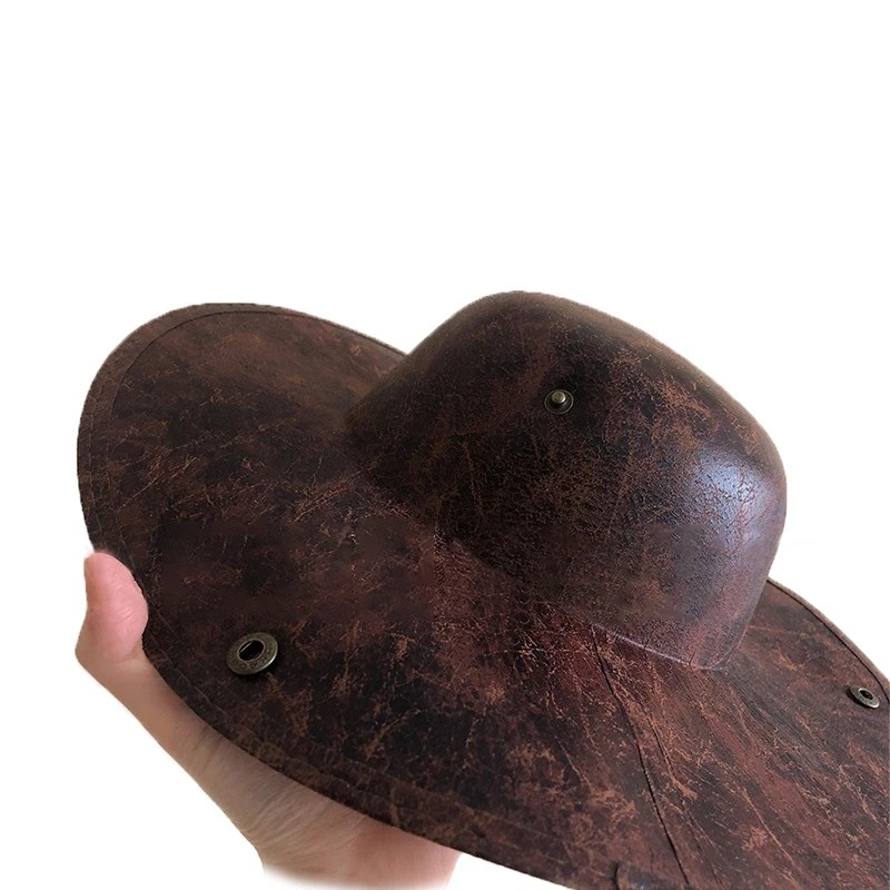 Vintage Kapitańska Czapka Piracka Brązowa Sztuczna Skóra Trójkątna Czapka dla Dorosłych Mężczyzn Kobiet Cosplay Maskarada Akcesoria do Kostiumów