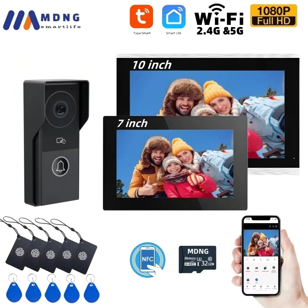 7 Inch Tuya Smart Wireless Wifi Home Video Door Entry Intercom System 1080P Wifi Doorbell Camera with Monitor 3In1 Door Unlock
