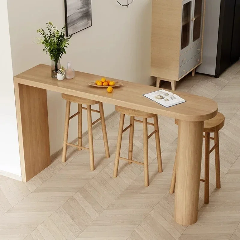 

Скандинавская барная стойка из цельного дерева для дома, гостиной, обеденный стол, перегородка, простой современный балконный длинный стол, высокие ноги