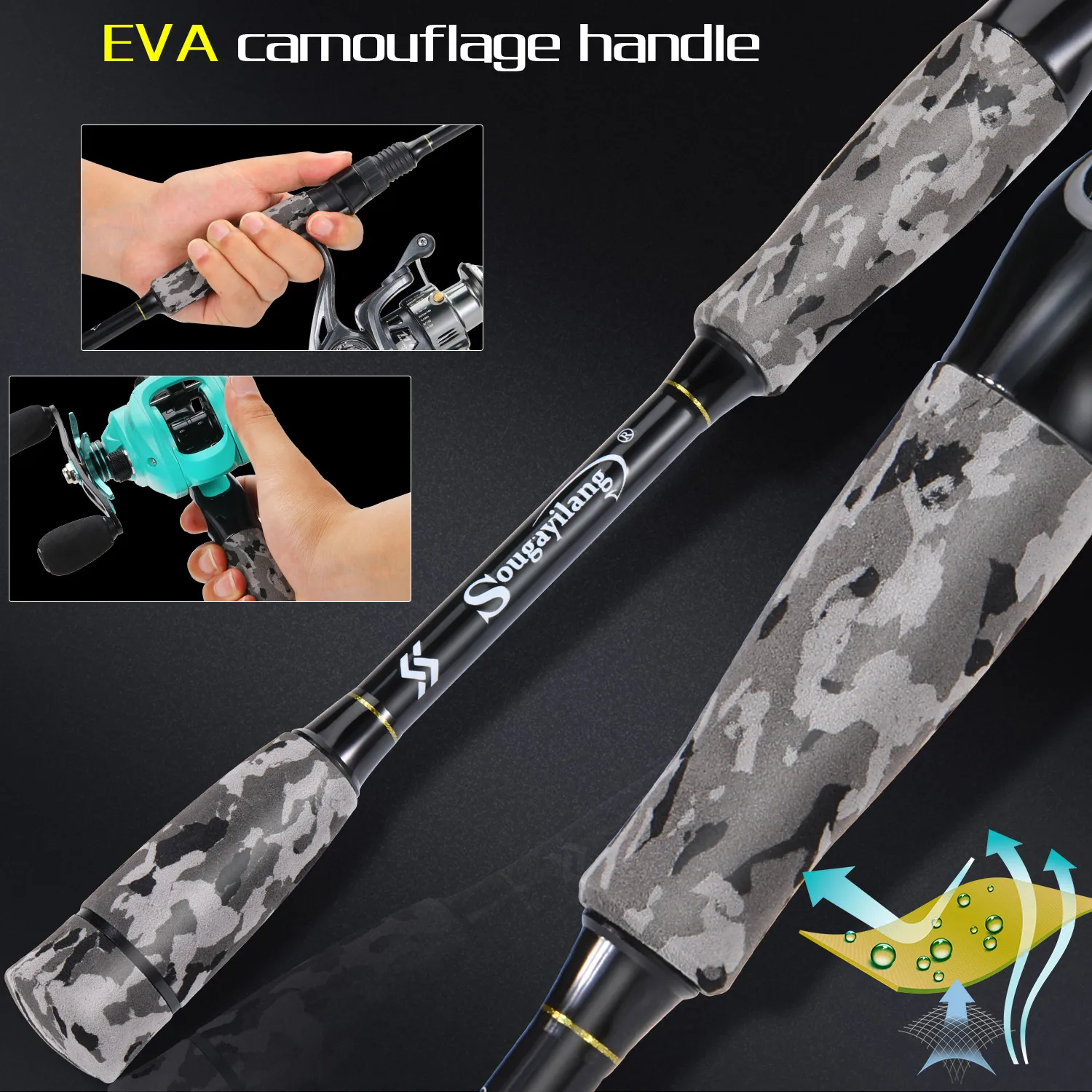 Sougayilang 2 أقسام baitcast الصيد رود 1.8 متر/2.1 متر ألياف الكربون الغزل قضيب إيفا مقبض إغراء قضيب باس أسماك المياه العذبة