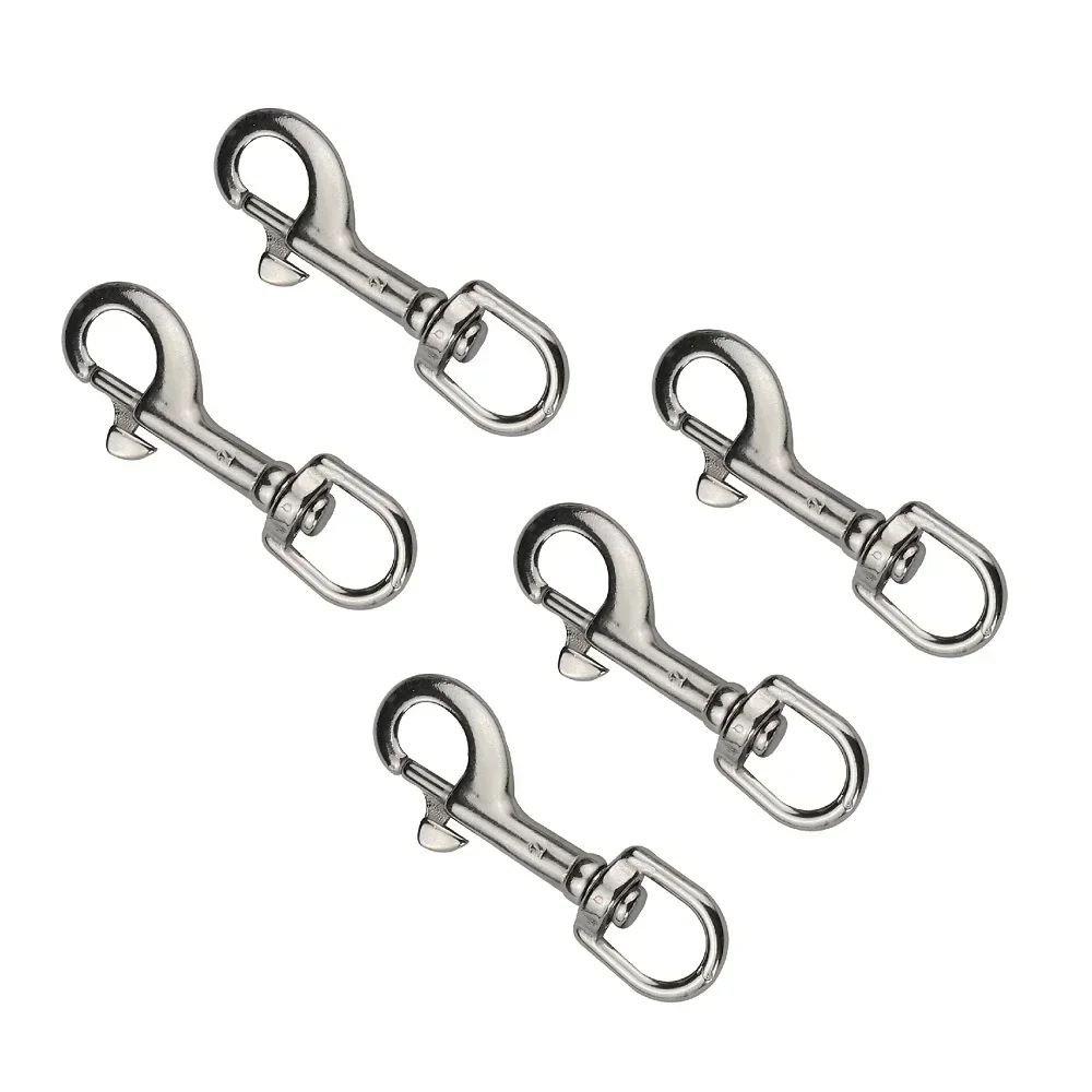 5pcs Marine Grade 316 Stainless Steel Oval Single End Swivel Eye Bolt Snap Hook 65mm 72mm 82mm 91mm For Dog Leash Sucba Diving