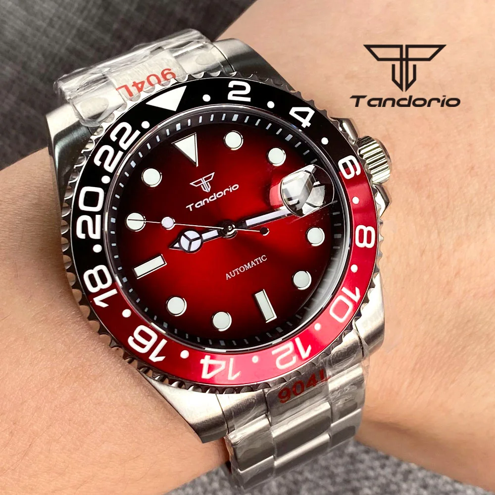 

Tandorio 24 Jewels NH35A 40mm Automatic Men Wristwatch 200m Waterproof Gradient Red Sunburst Dial Sapphire Glass Rotating Bezel