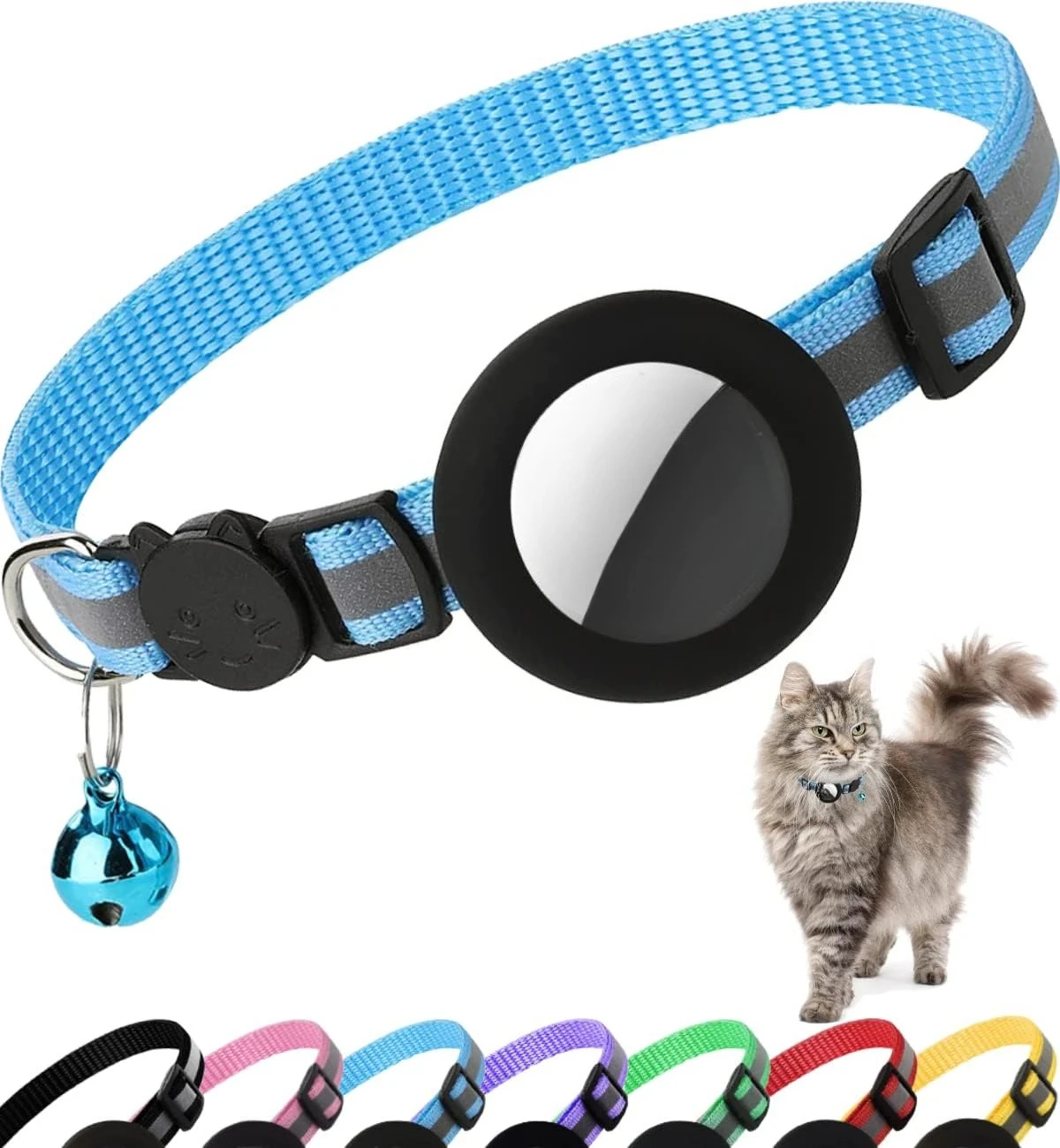Süßes Katzenhalsband Airtag Breakaway Reflektierendes Kätzchenhalsband mit Glocke für Apple Air Tag Halter Glocke Nylon Silikonhalsband für Katzen – Detail 3