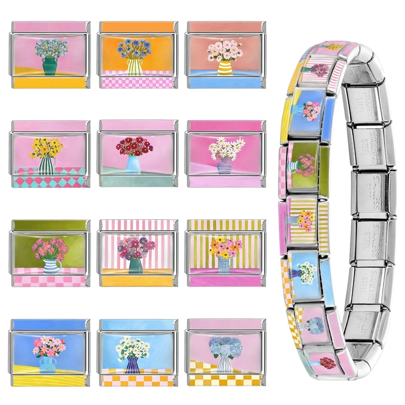 Y2K سحر الباندا الحب البيانو القط كرة القدم الإيطالية سحر الروابط صالح 9 مللي متر سوار الفولاذ المقاوم للصدأ DIY بها بنفسك صنع المجوهرات هدايا عيد الميلاد #4