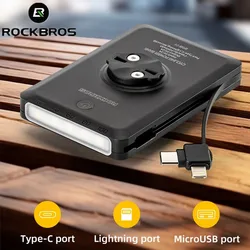 ROCKBROS-Luz de bicicleta para 5000mAh Power Bank Bateria, Luz de bicicleta, Carregamento Tipo C, Garmin, Bryton, IGS, Luzes de computador