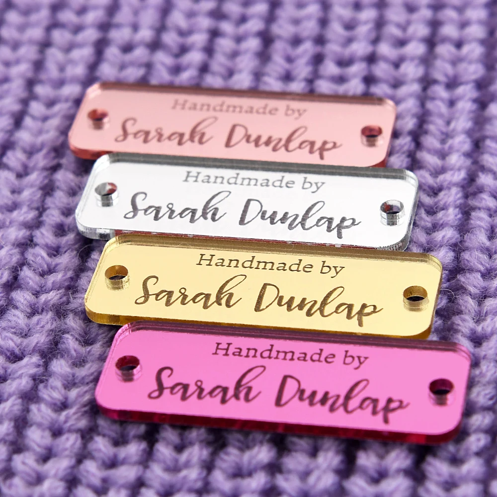

Custom Mirror Acrylic Tags Laser Engraved 0.59"x1.57" 50Pcs for DIY Crafts Clothing Hats Home Decor Personalized Logo Text