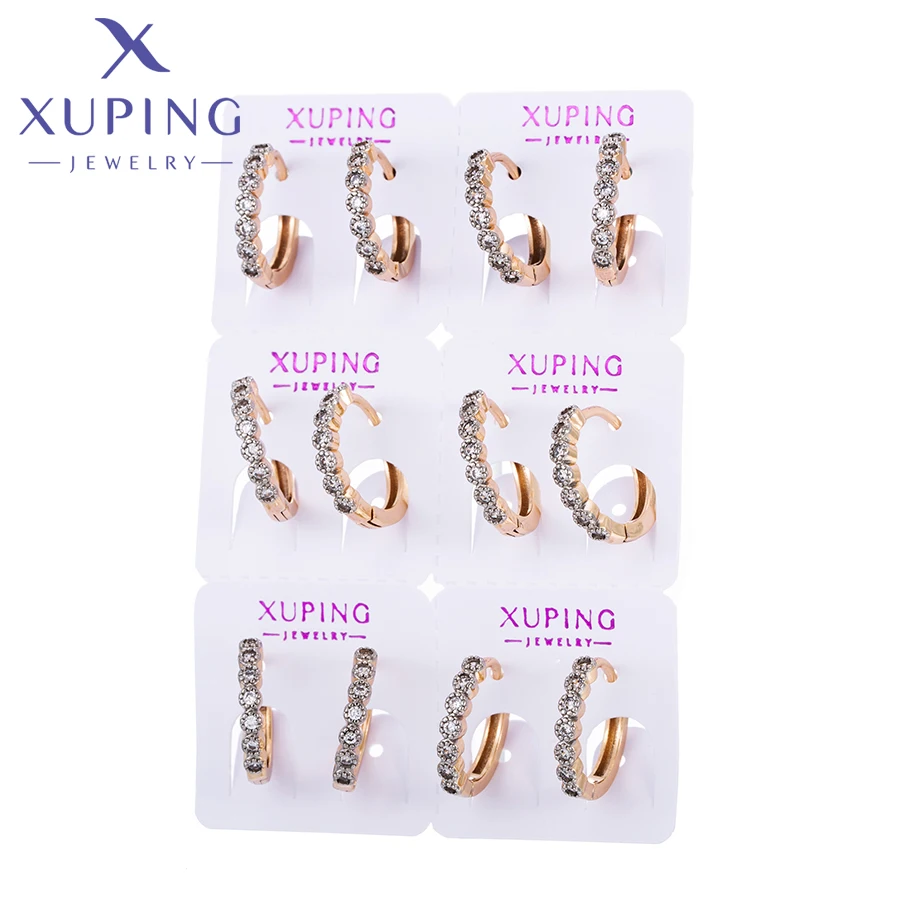 Xuping Jewelry Fashion Round Shape Gold Color 6 Pairs 1 Pack Earring for Women Girl Christmas Gift