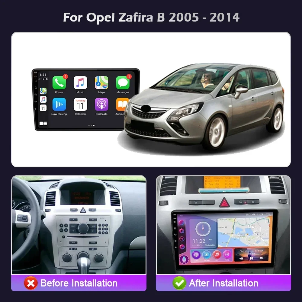 For Opel Zafira B 2005-2014 Android 14 Car Radio Multimedia 4G GPS Apple Android Wireless Bluetooth CarPlay Touch Screen Stereo