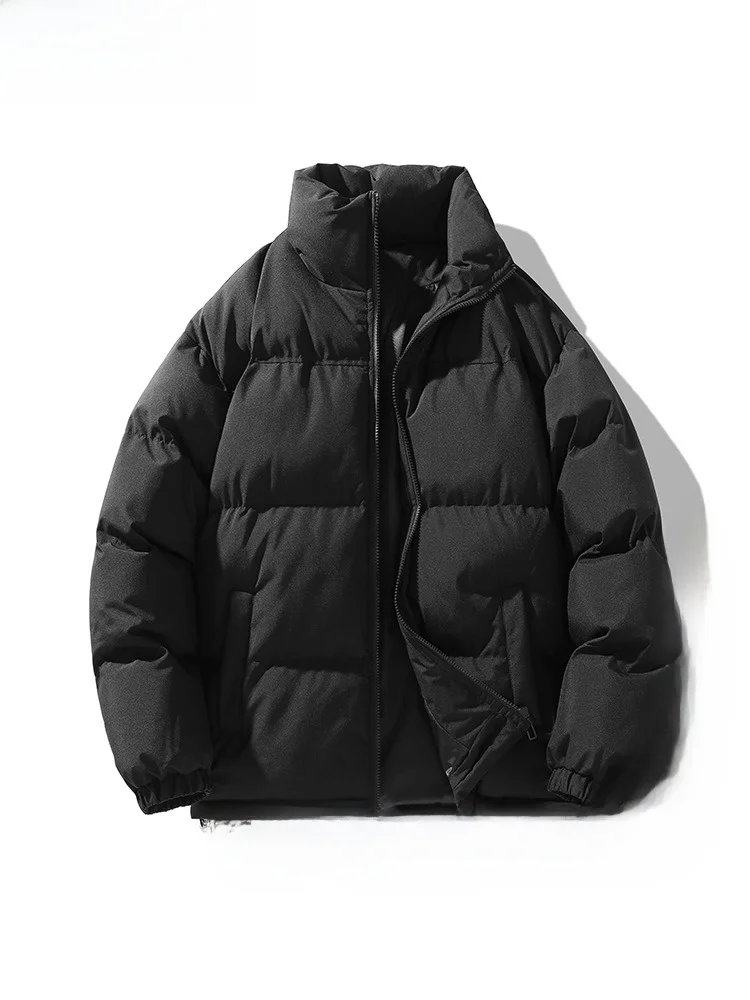 سترة قطنية فضفاضة تناسب الرجال معطف دافئ للخبز بياقة واقفة لون نقي متعدد الاستخدامات ملابس خارجية شتوية للزوجين