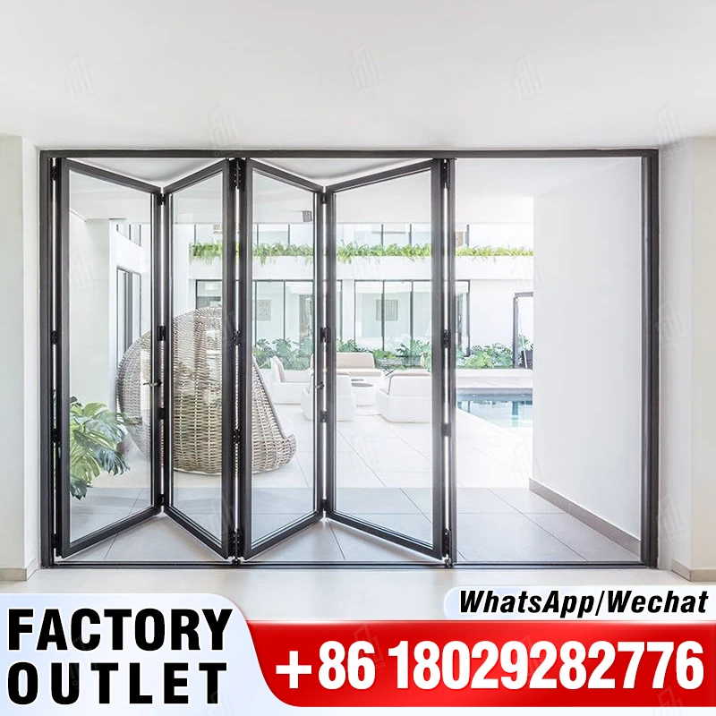 Latest Design Exterior Accordion Aluminum Double Glass Accordion Aluminium Folding Door Bifold Patio Doors