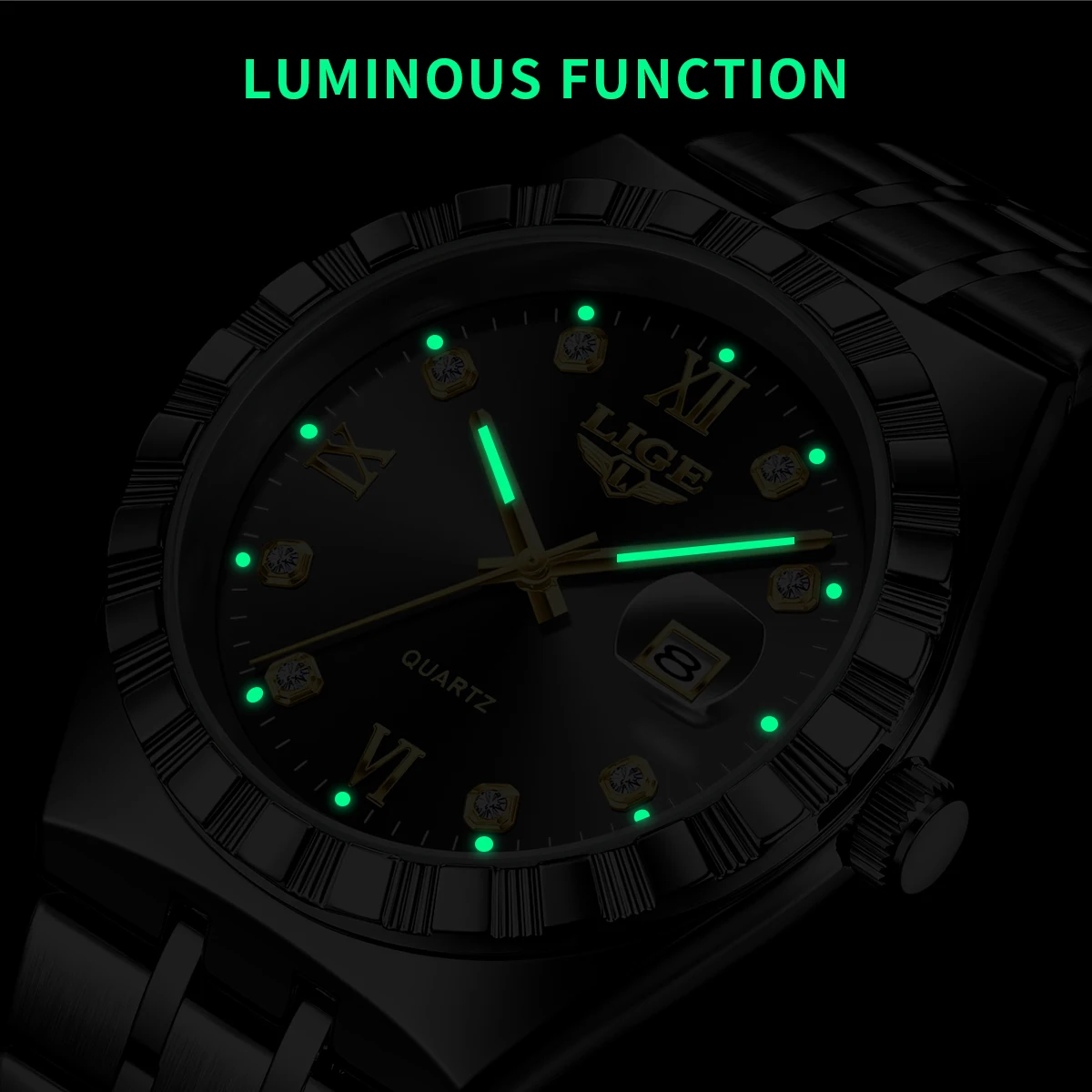 LIGE 2025 TOP Women's Watch simple luminous creative watches stainless steel calendar waterproof quartz wristwatch lady relogio