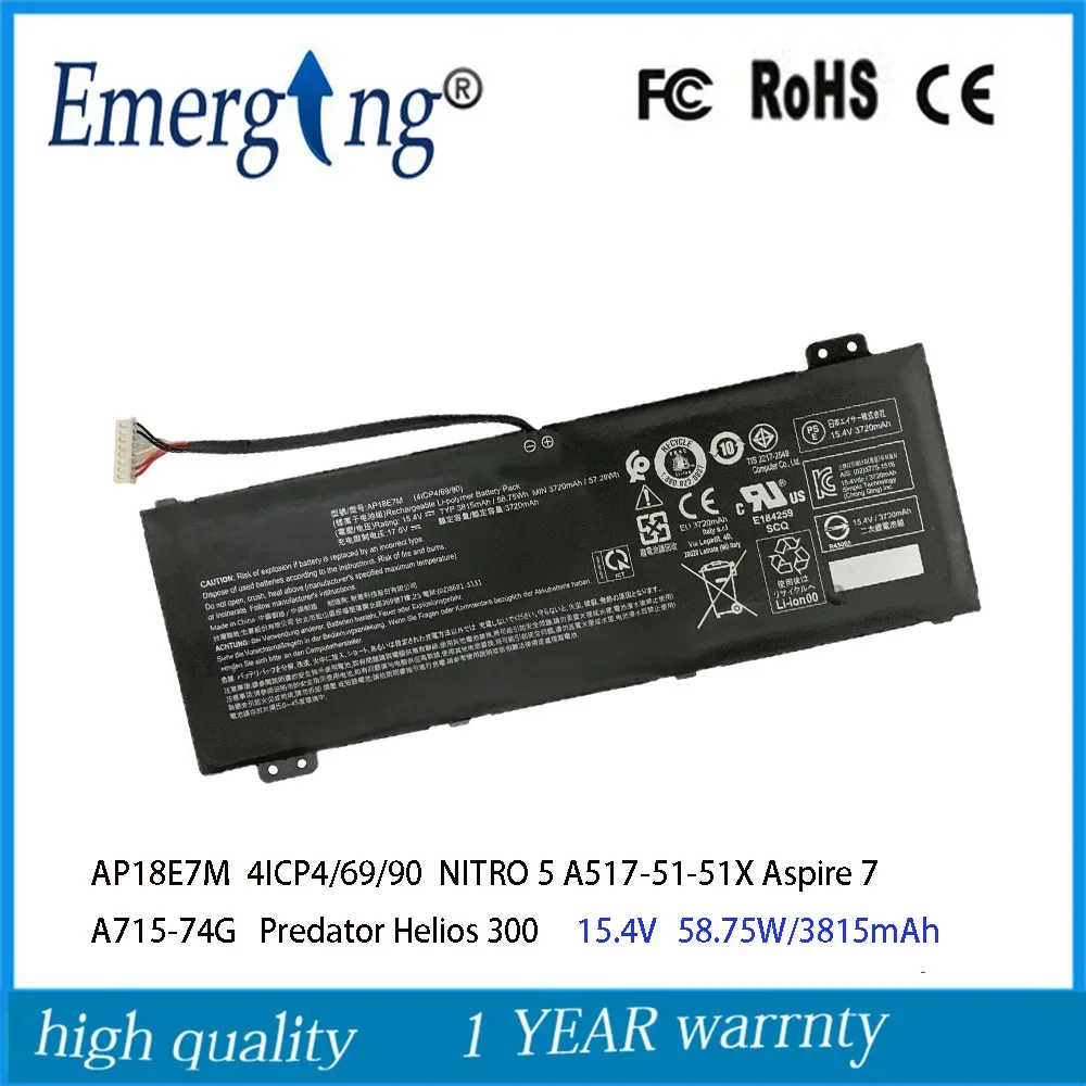 

15.4V 58.75W AP18E7M Laptop Battery For Acer Aspire 7 A715-74G NITRO 5 A517-51-51XT Predator Helios 300 7 AN715-51