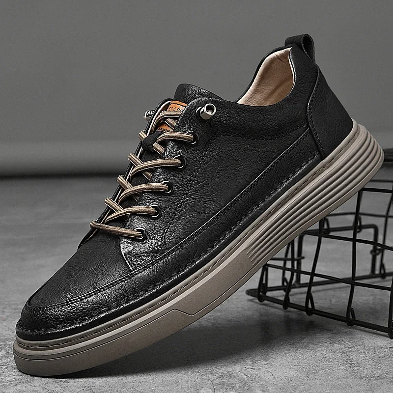 Sapatos Oxford de couro genuíno para homens, tênis ao ar livre respirável, sapatos de couro artesanal, sapatos casuais, verão