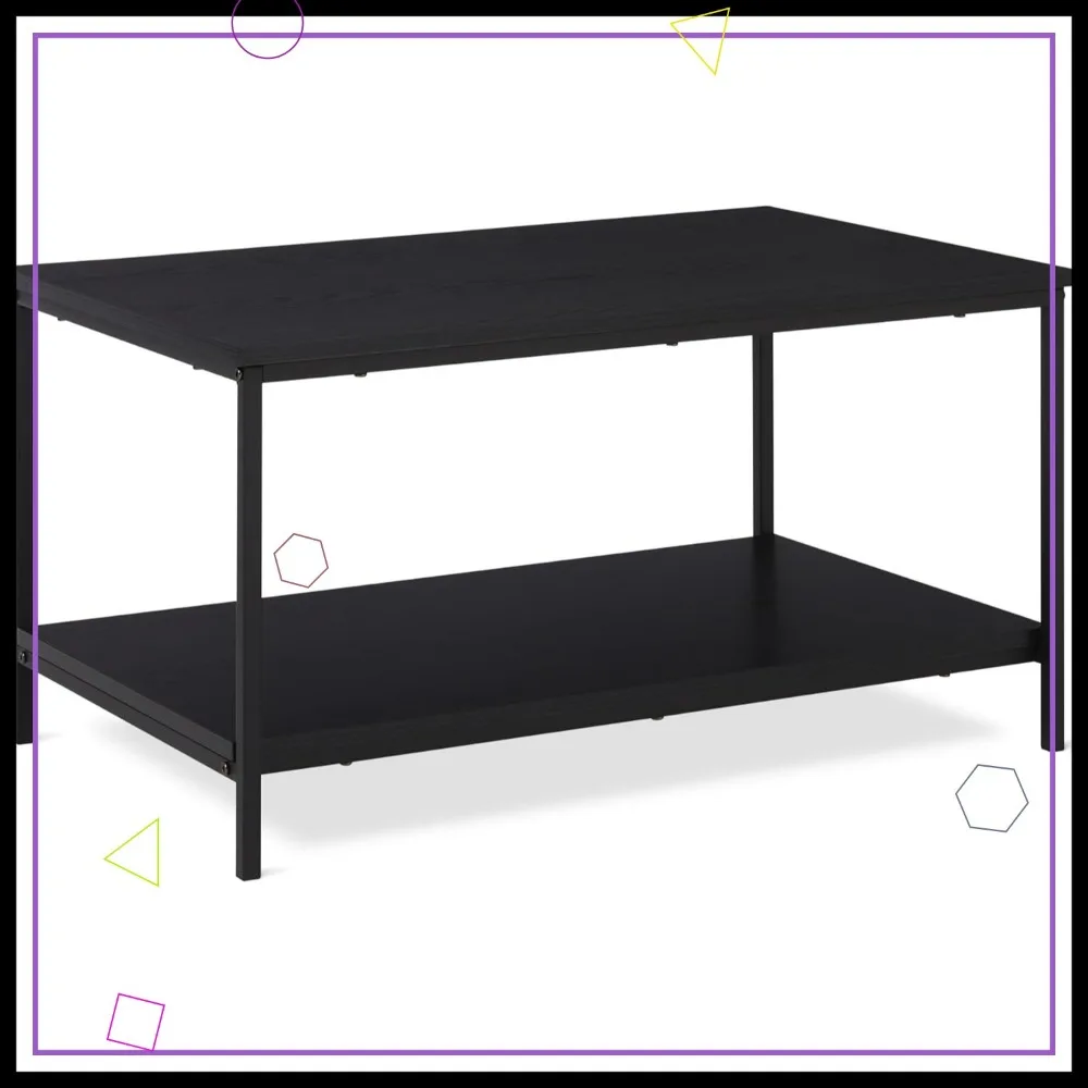 

Modern Rectangular Coffee Table with Bottom Shelf, Wooden Black Finish, 19.9x31.5x16.5 Inches for Living Room