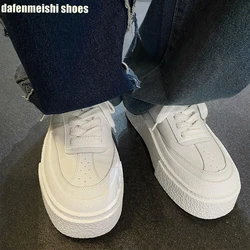 Women/men Black White Mixed Shoes Heightening 5Cm Platform Shoes New Couple Versatile Leather Sneakers Lace Up Skate Shoes
