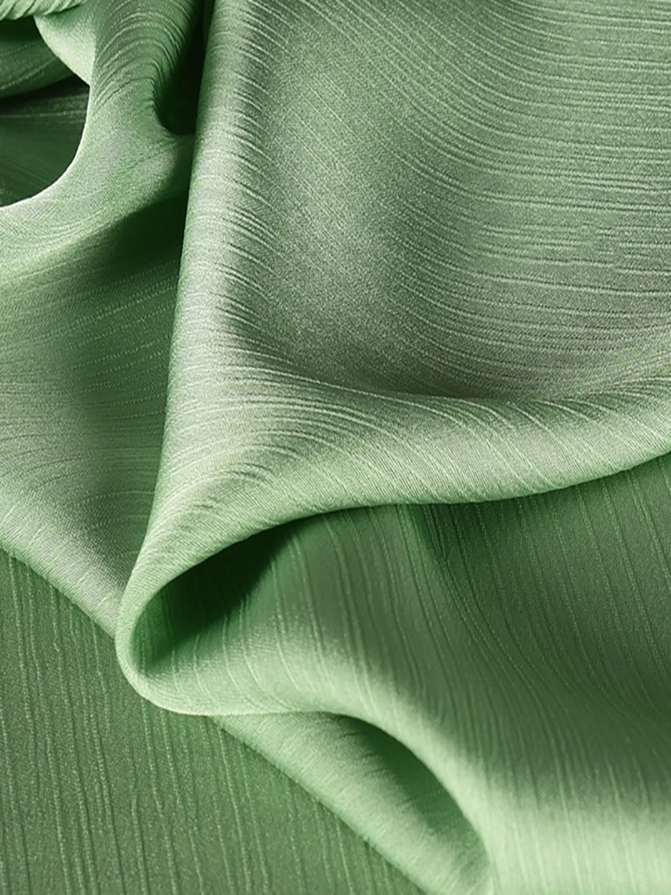 Blue Green Glossy Satin Crepe Fabric Folds Spring and Summer Thin Pleated Chiffon Haute Couture Dress Shirt  Fabrics