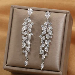 ZAKOL New Arrival Shiny CZ Bridal Earrings for Women Elegant Marquise Zirconia Long Drop Earring Wedding Jewelry